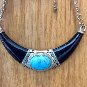 Turquoise stone tribal horn necklace boho